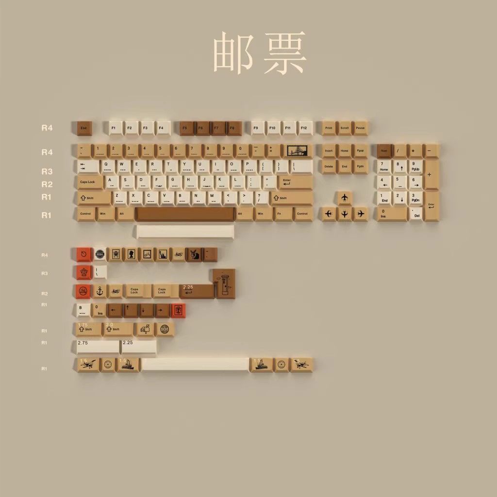 Retro Stamp Themed PBT Keycaps Set