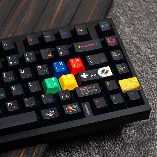Super Nintendo Retro PBT 140 Keys Keycaps Set -Black