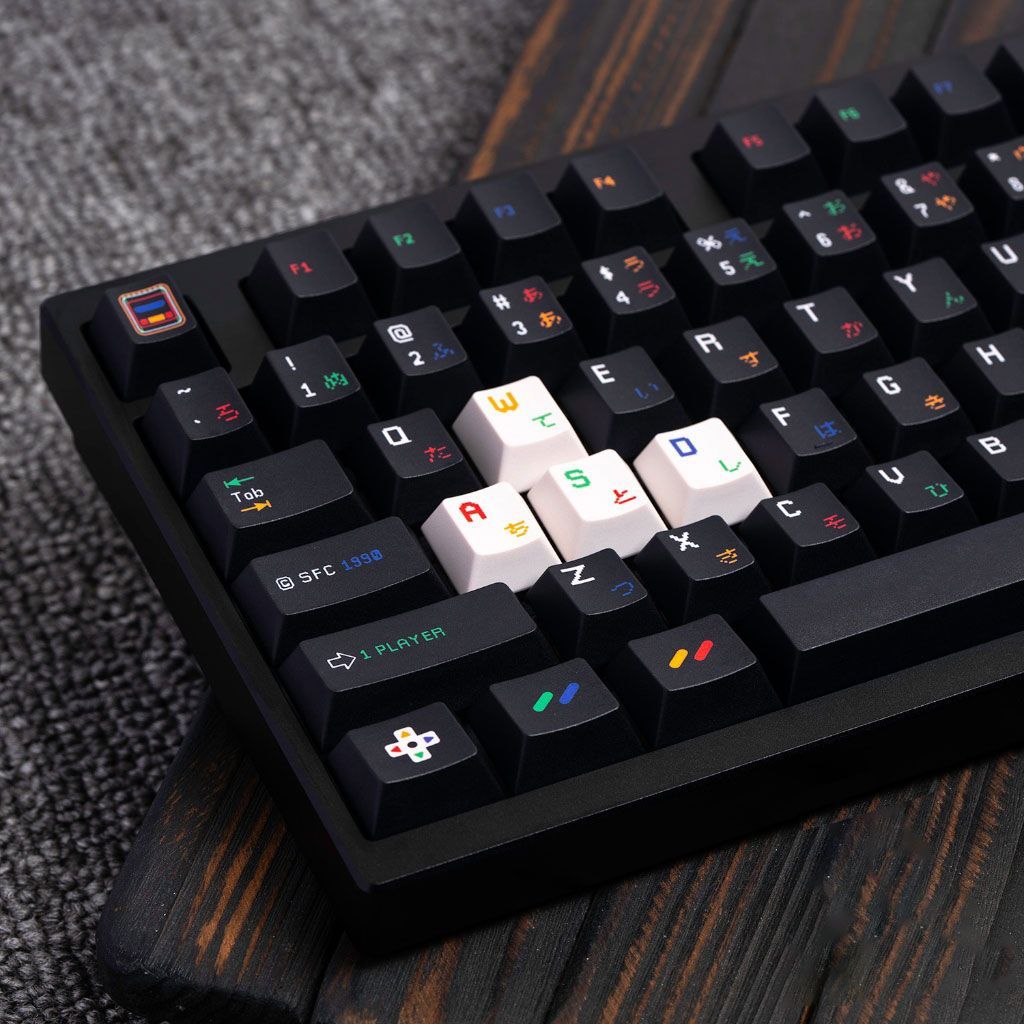 Super Nintendo Retro PBT 140 Keys Keycaps Set -Black