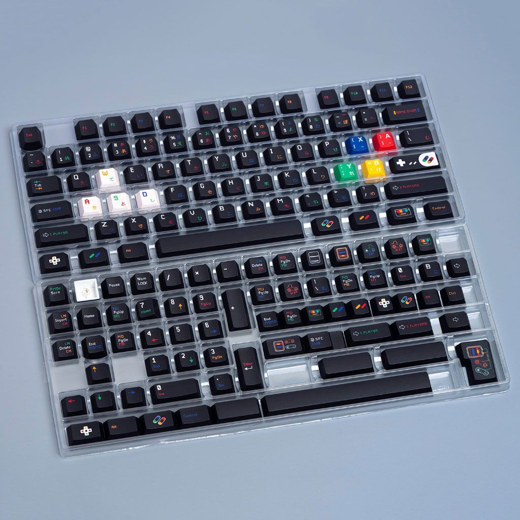 Super Nintendo Retro PBT 140 Keys Keycaps Set -Black