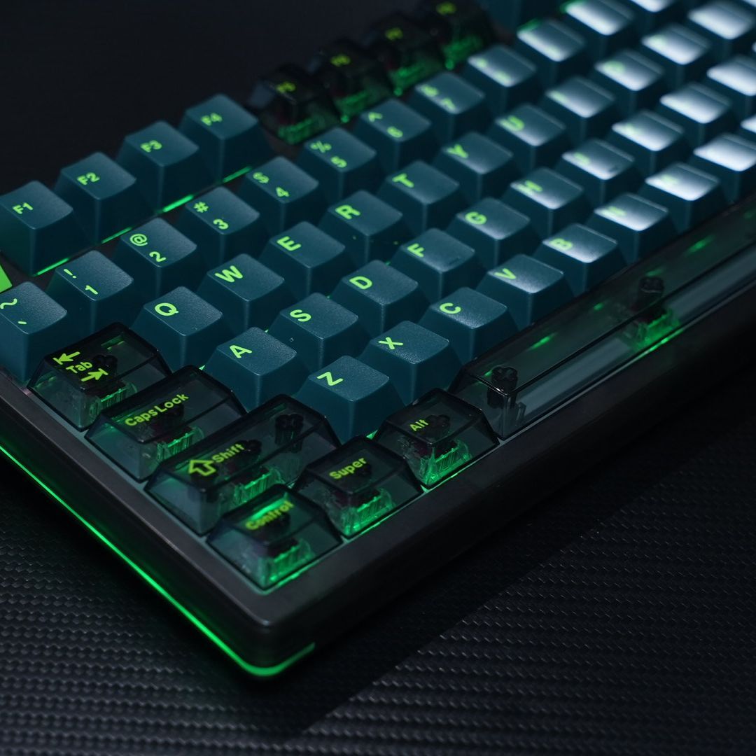 Green on on Black Transparent Keycaps - Set of 50 Keys