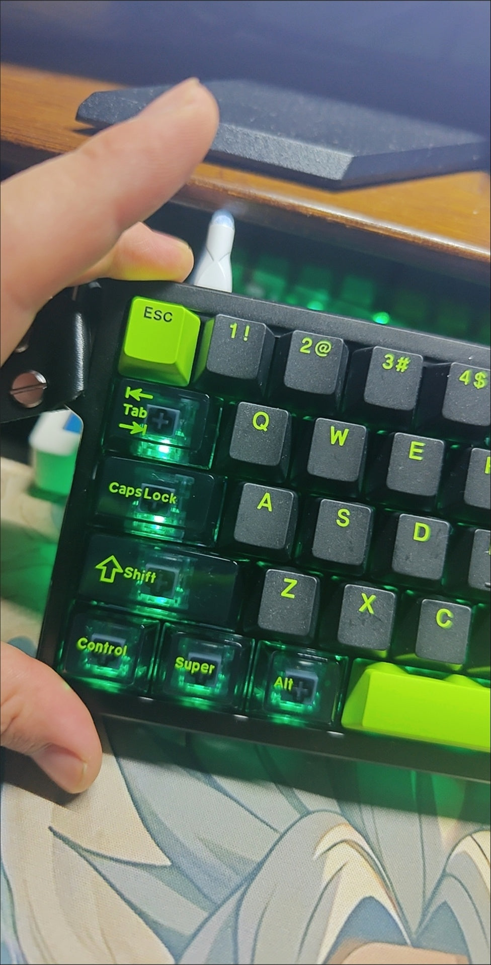 Green on on Black Transparent Keycaps - Set of 50 Keys
