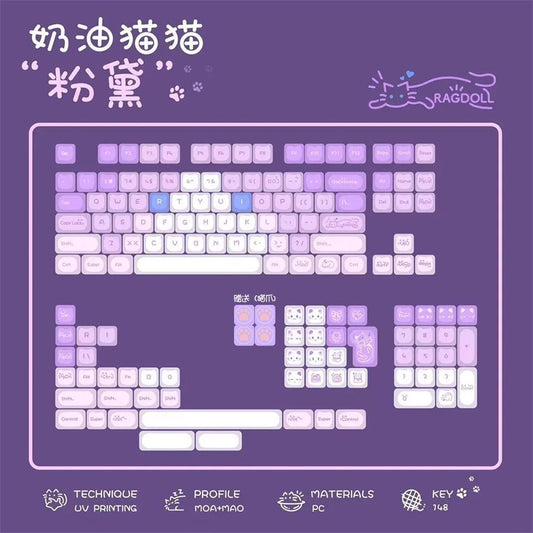 XVX House Ragdoll Cat MAO Profile PC UV Semi Transparent Keycaps Set