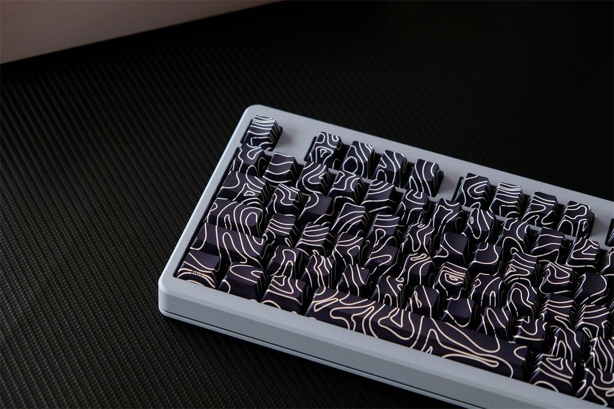Black Topographic Side Engraved Cherry 120+ Keys Keycaps Set
