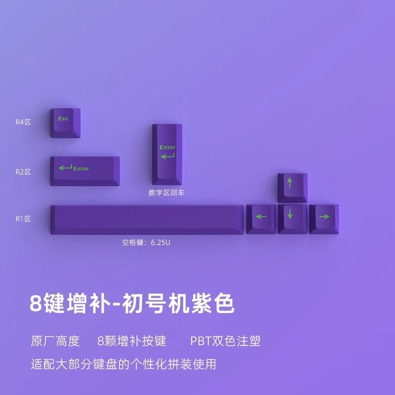 Purple Cherry PBT Keycaps Set with Spacebar Arrows - Set of 8 Keys