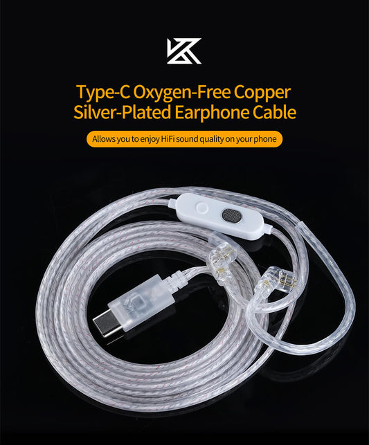 KZ Type-C OFC Silver Plated Earphone Cable with Mic