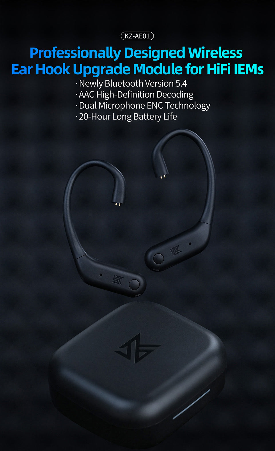 KZ AE01 Upgraded AAC ENC Wireless BT 5.4 Ear Hook for Hi-Fi IEMs