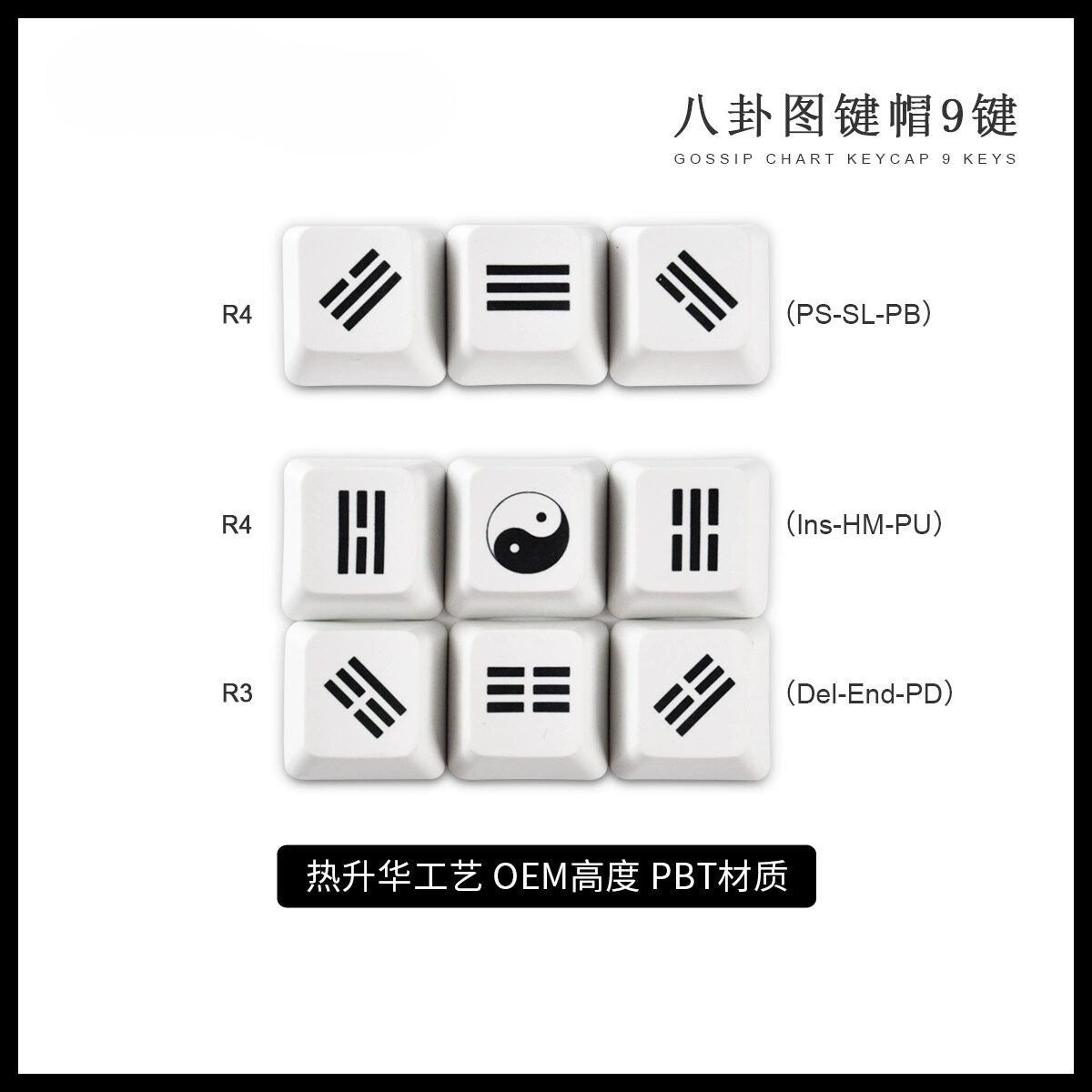 Trigrams Themed Keycaps Set - Set of 9 Keys