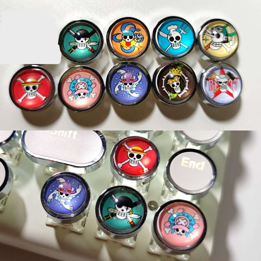 One Piece Themed Metal+ABS Round Keycaps - Set Of 9 Keys