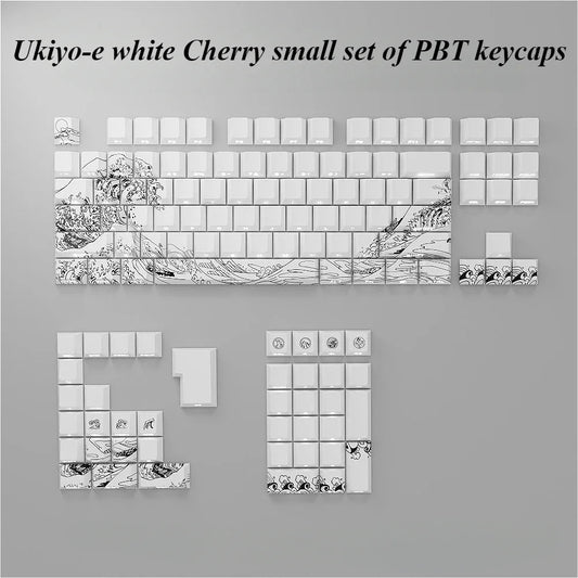 White Ukiyo-e Wave SIde Engraved PBT Cherry Keycaps