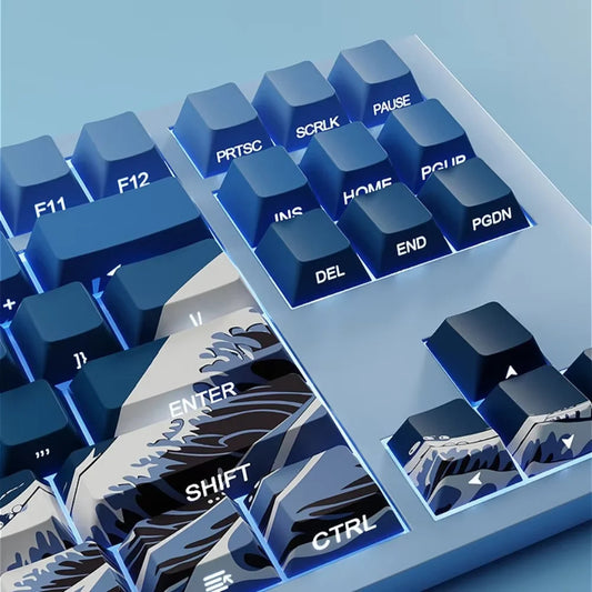 Blue Ukiyo-e Wave SIde Engraved PBT Cherry Keycaps