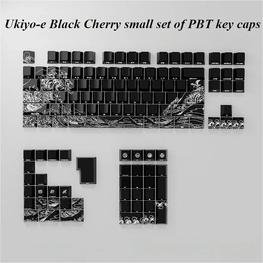 Black Ukiyo-e Wave SIde Engraved PBT Cherry Keycaps