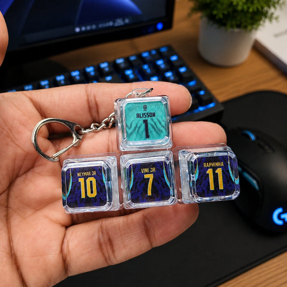 Brazil Away Edition Transparent Fidget Keychain with Jersey Keycaps - 4 Key