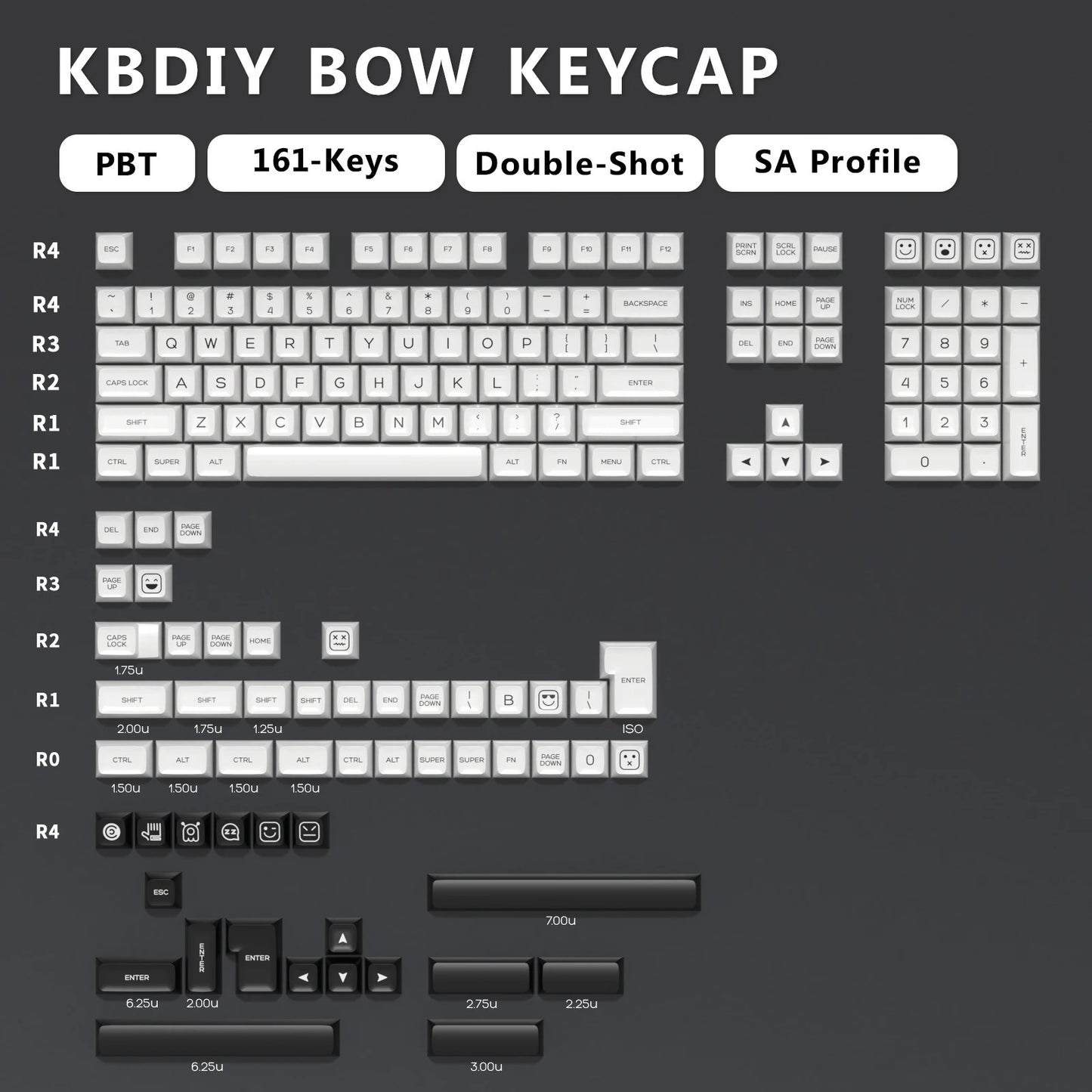 Kbdiy Bow 161 Keys SA Profile Doubleshot Keycaps Set