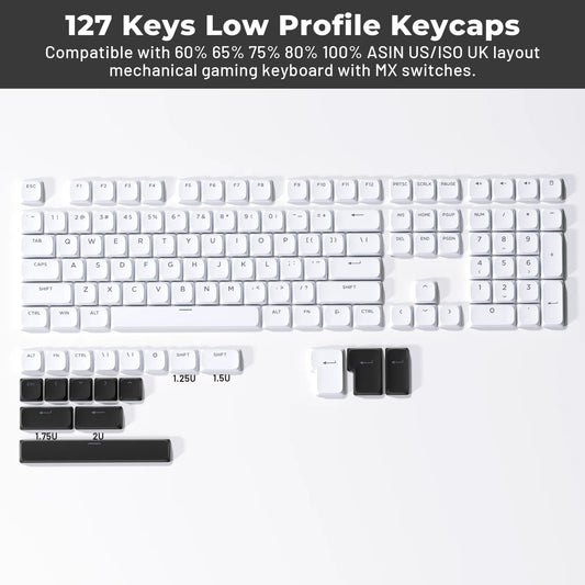 XVX Low Profile White ShineThrough Double Shot PBT Keycaps