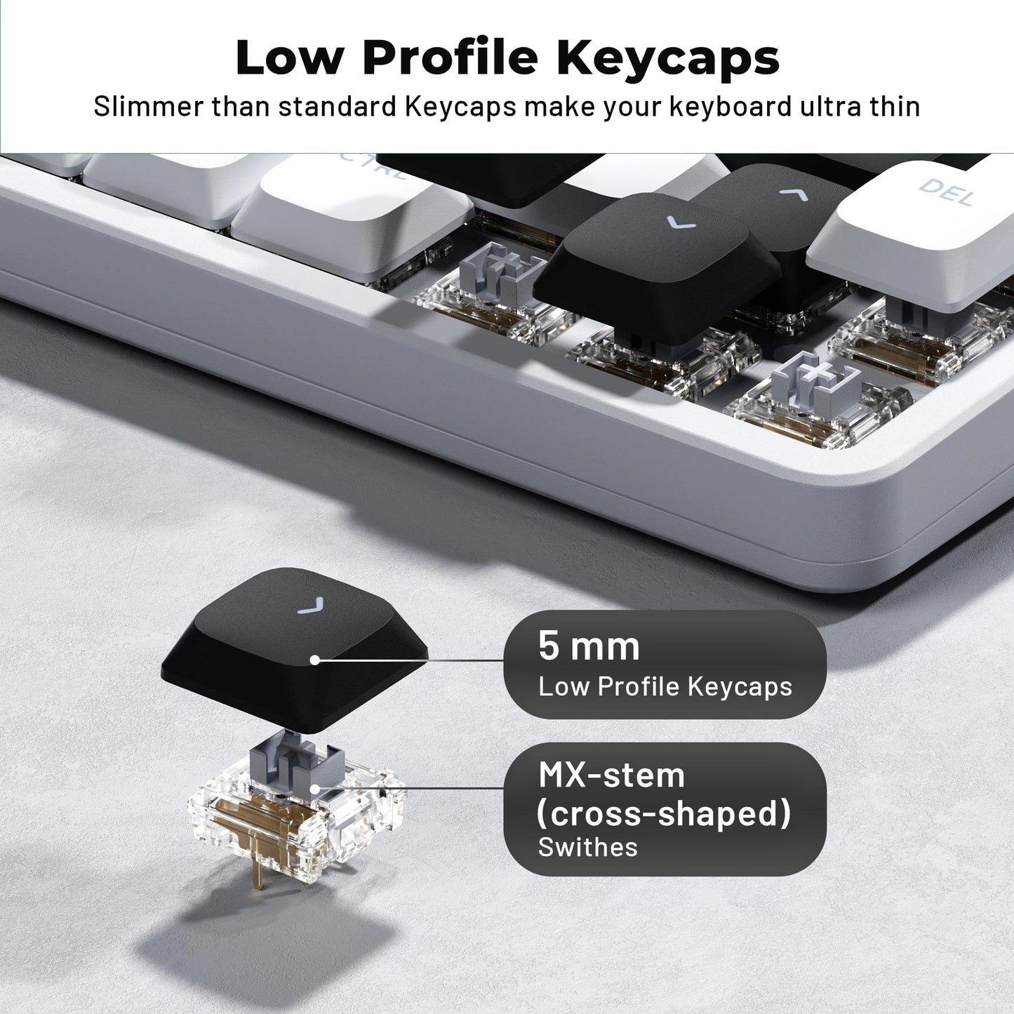 XVX Low Profile White ShineThrough Double Shot PBT Keycaps