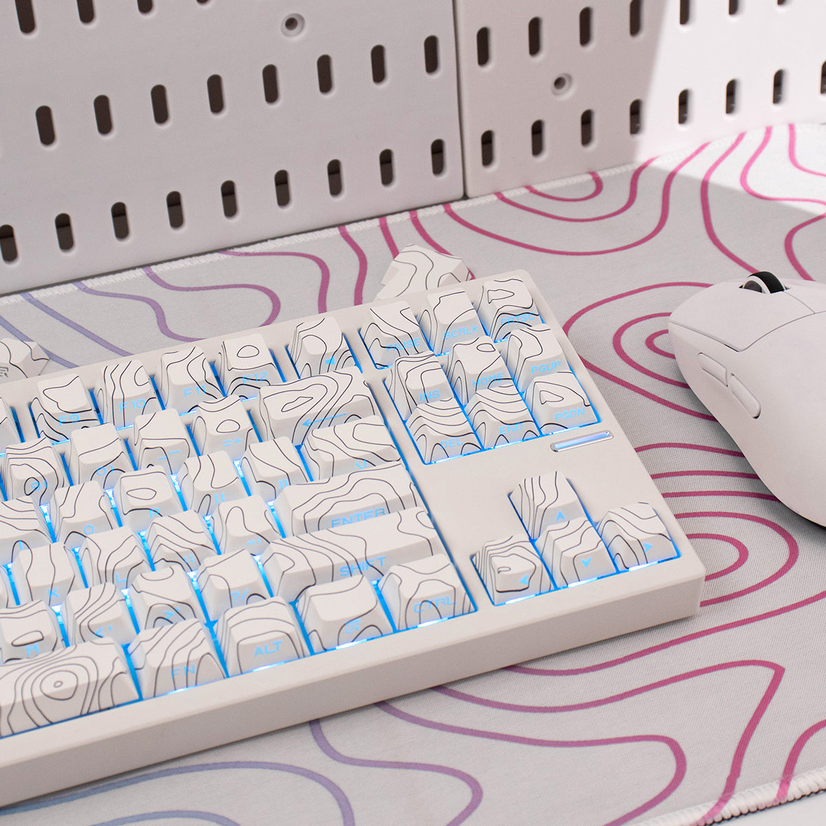 White Topographic Side Engraved Cherry Keycaps