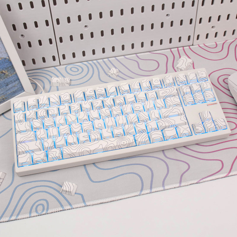 White Topographic Side Engraved Cherry Keycaps