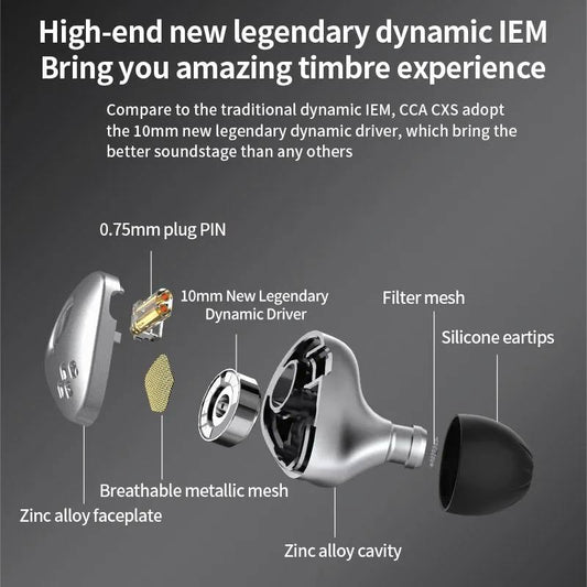 CCA CXS 10mm New Dynamic Driver HiFi In Ear Earphone