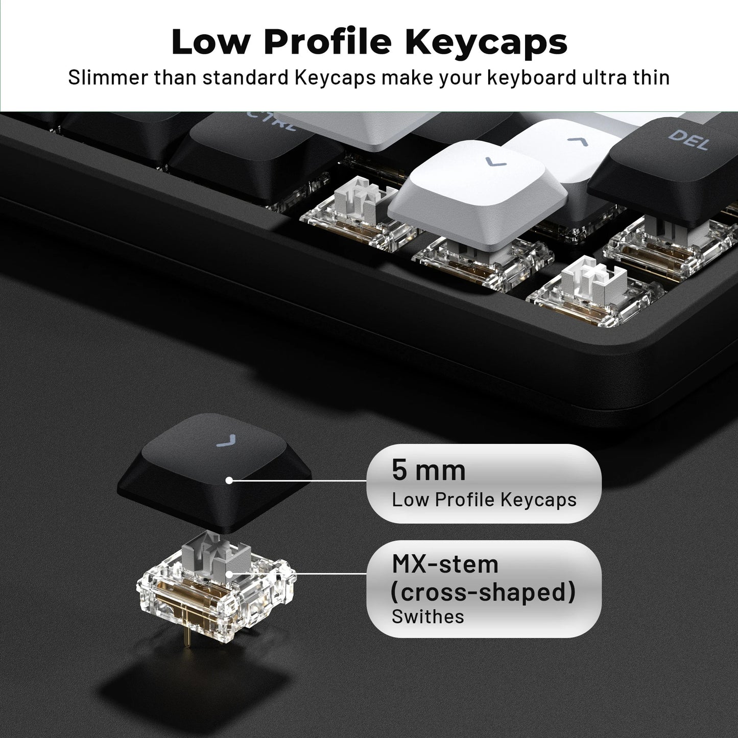 XVX Low Profile Black ShineThrough Double Shot PBT Keycaps