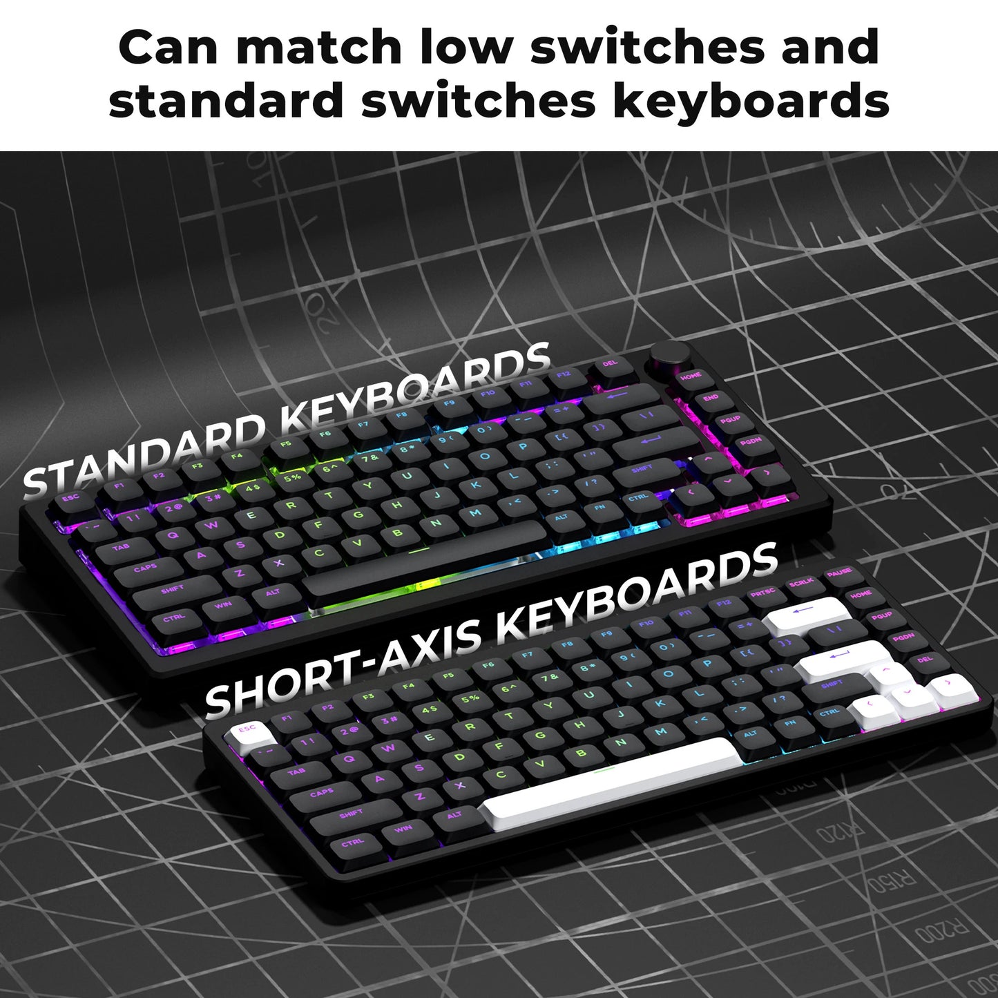 XVX Low Profile Black ShineThrough Double Shot PBT Keycaps