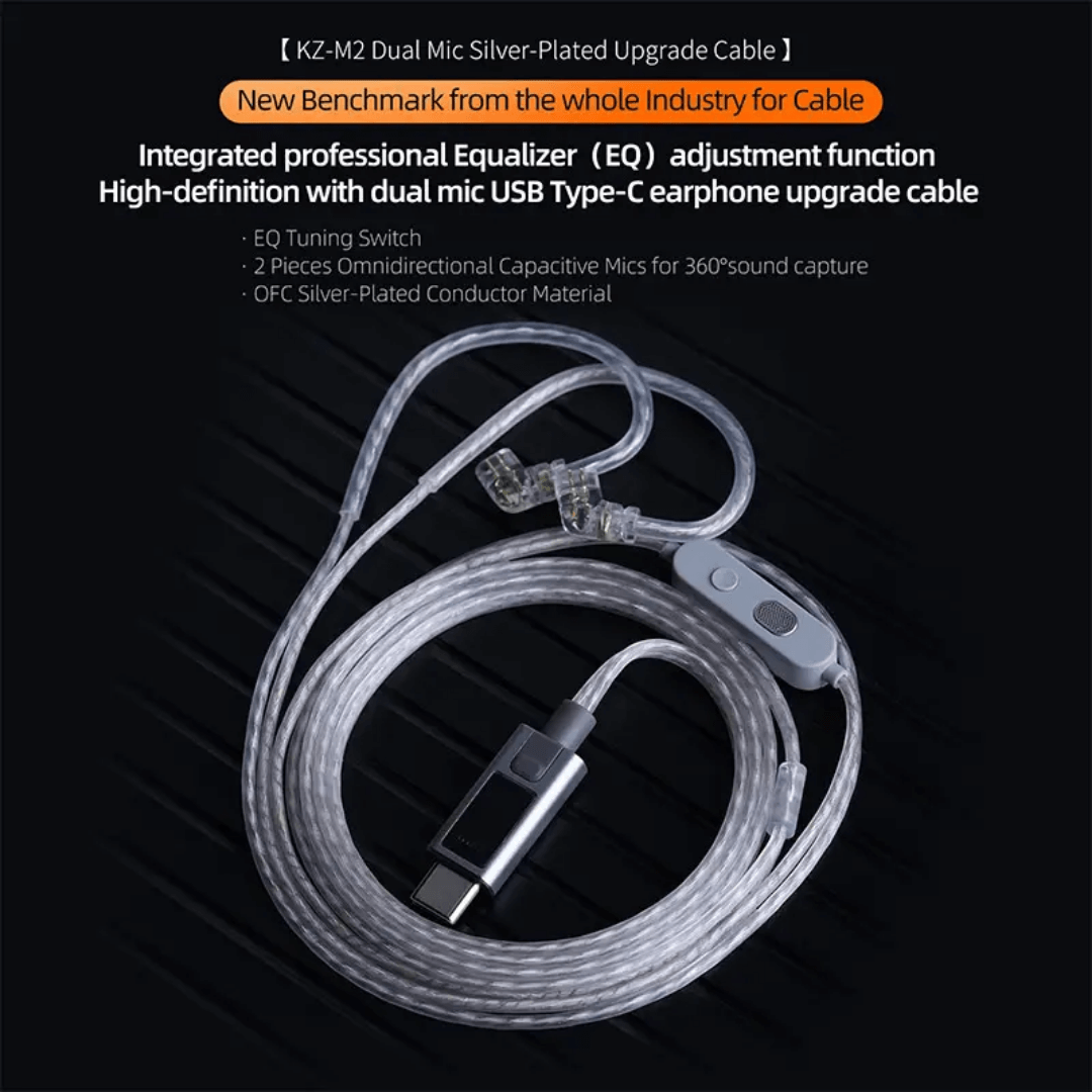 KZ M2 Dual Mic EQ Tuning Switch Silver Plated Type-C Cable