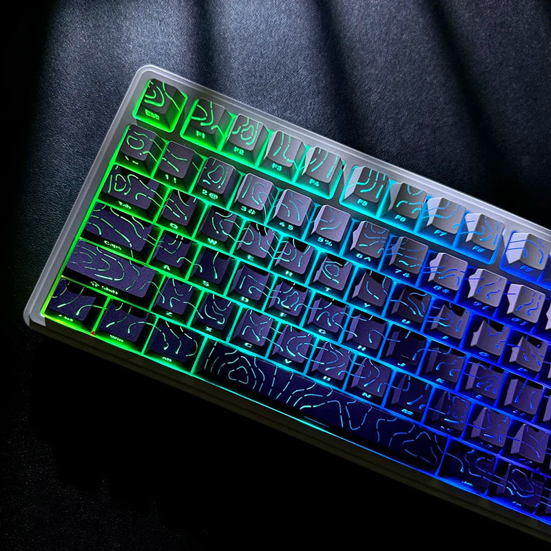 Gray Gradient Shinethrough Topographic 130 Keys Keycaps Set