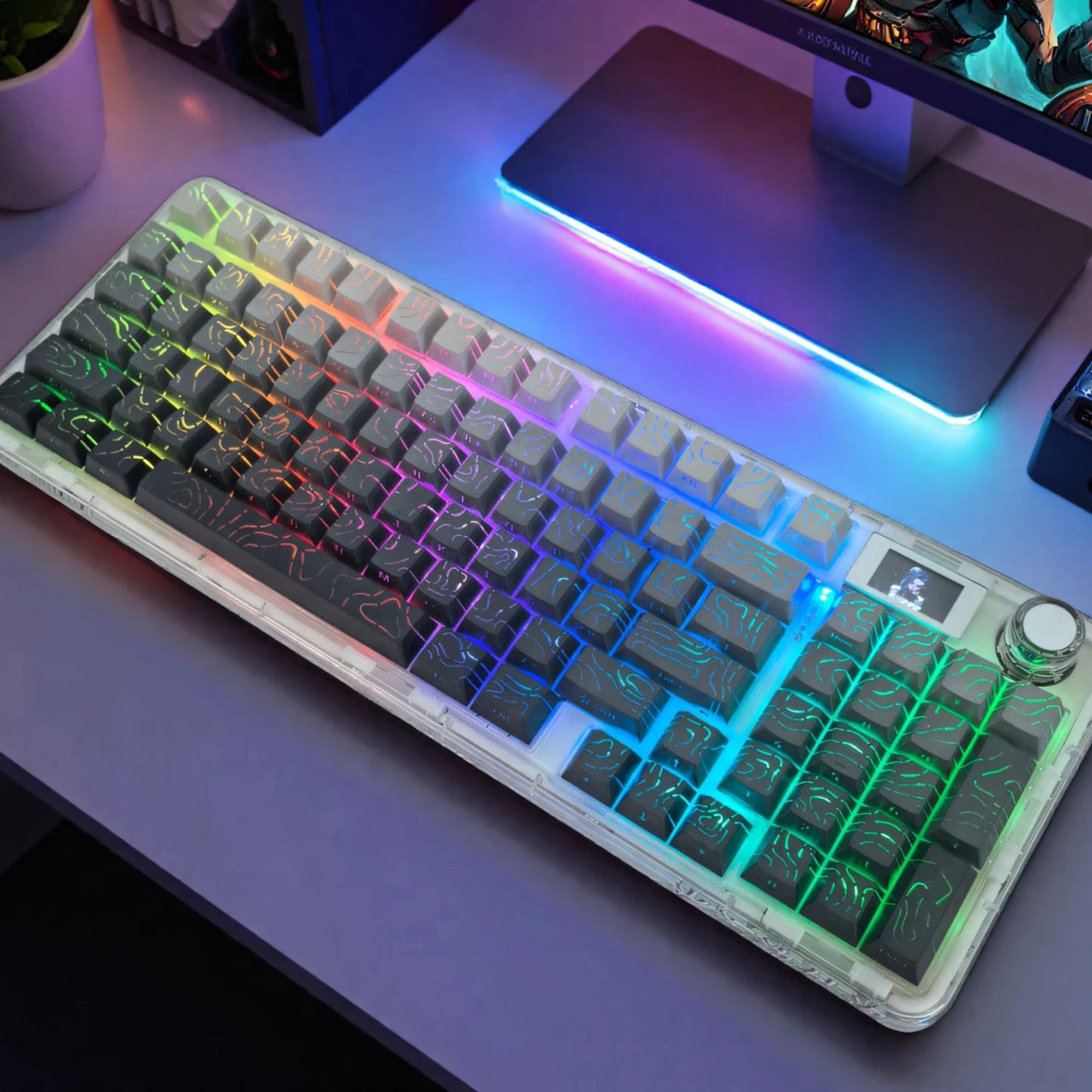 Gray Gradient Shinethrough Topographic 130 Keys Keycaps Set