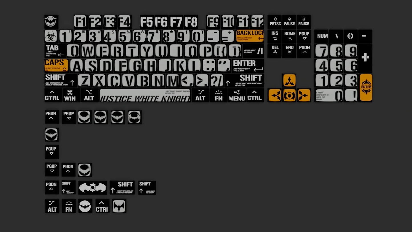 Batman Themed ASA Profile Gray Black Pudding Keycaps Set