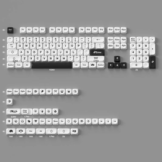 Keyboard layout with white keys on a gray background