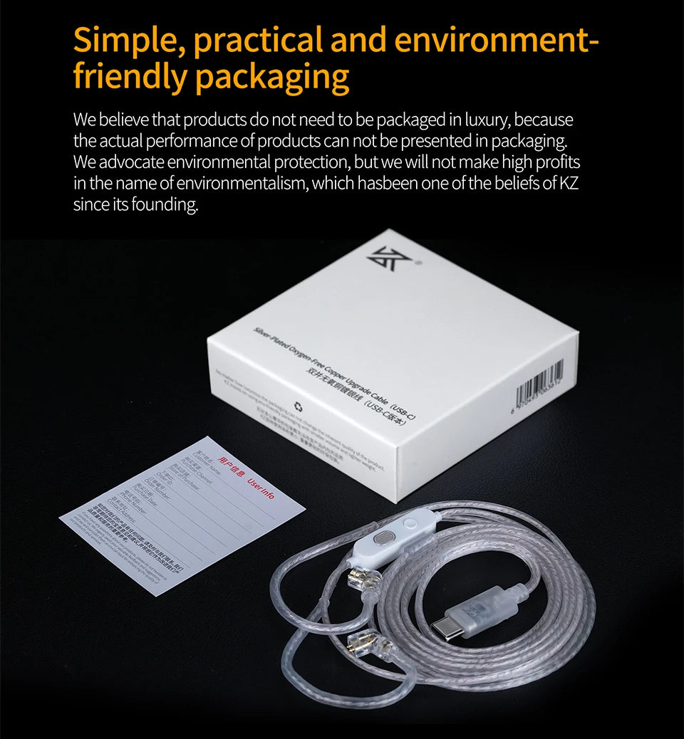 KZ Type C OFC Silver Plated Earphone Cable with Mic