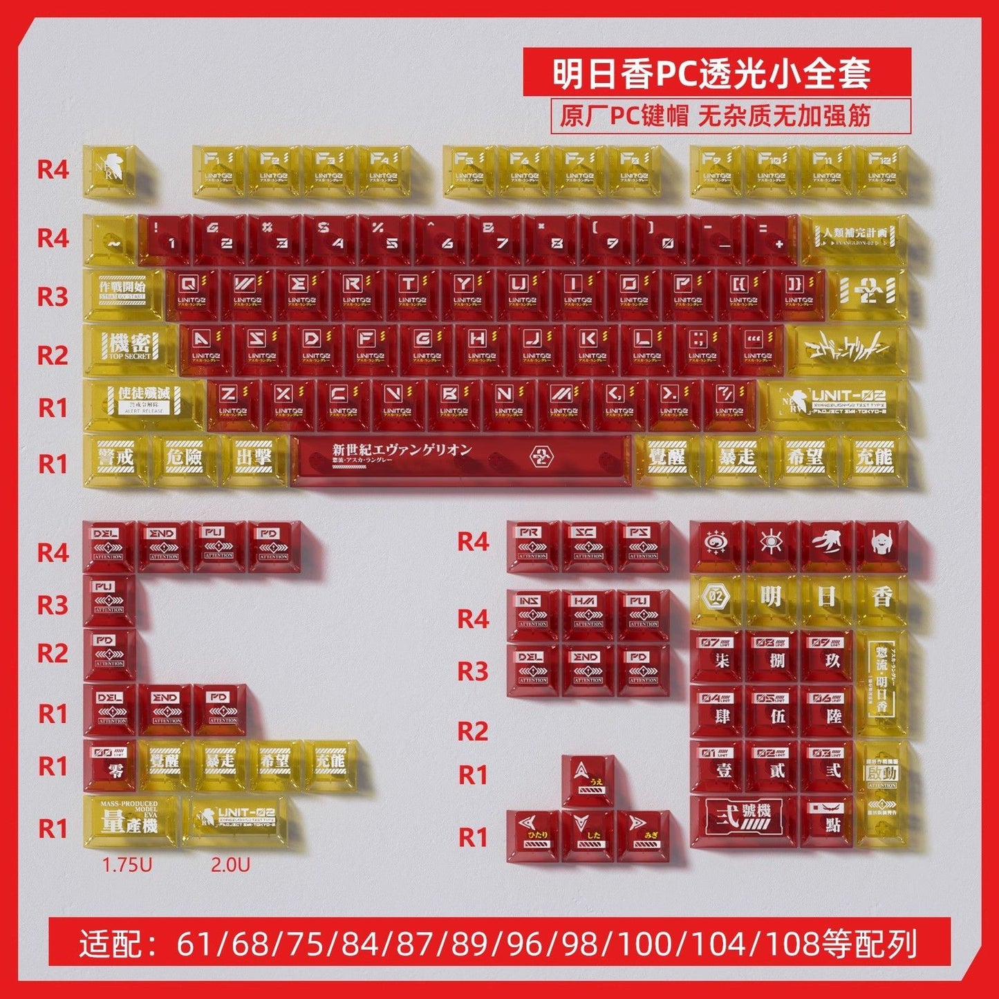 Eva-02 Transparent PC UV Cherry Profile Keycaps Set