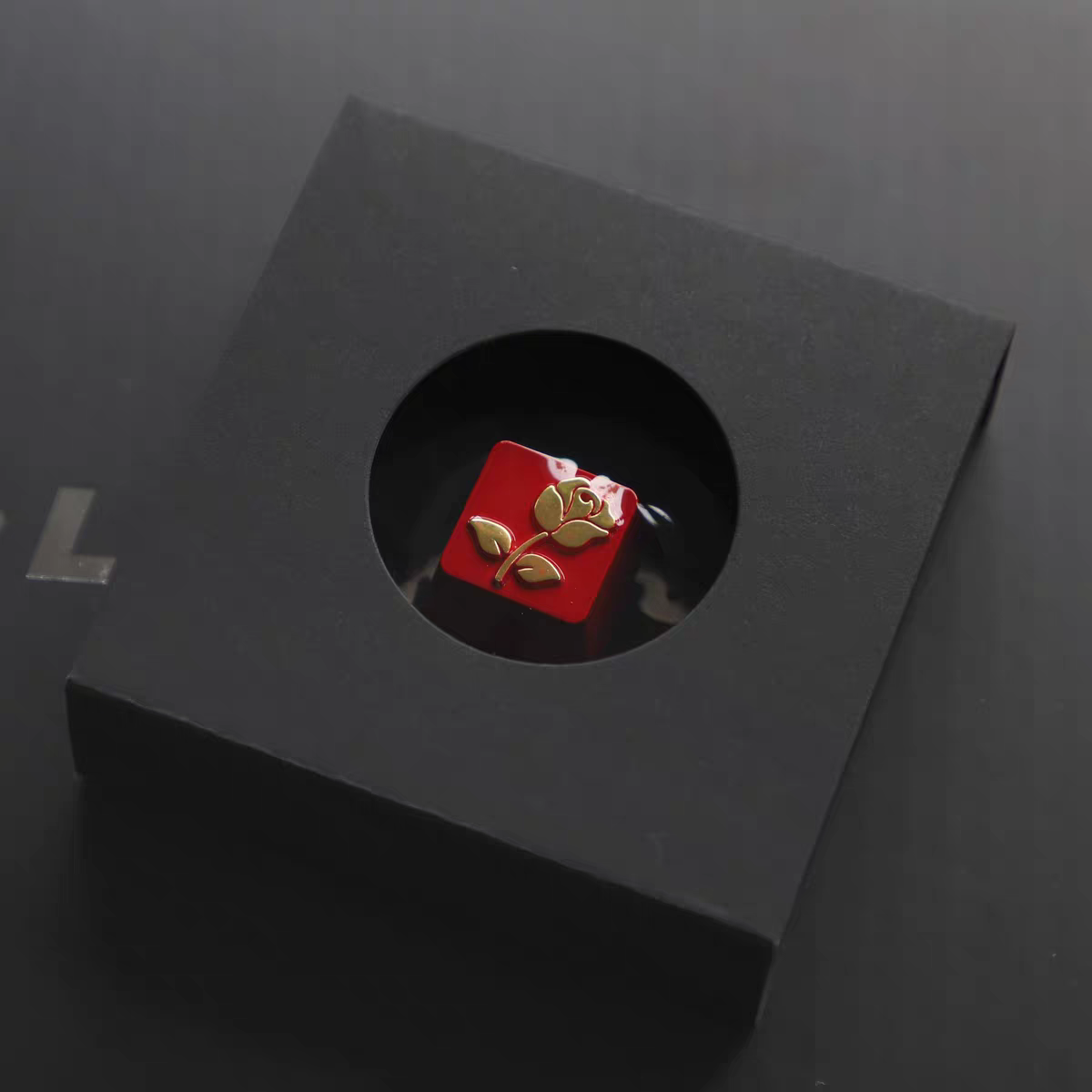 Golden on Red Rose R4 Metal Artisan Keycap