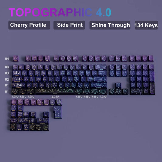 Purple Gradient Shinethrough Topographic 134 Keys Keycaps Set