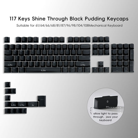 XVX Shinethrough Semi Pudding Double Shot Keycaps - 118 Keys