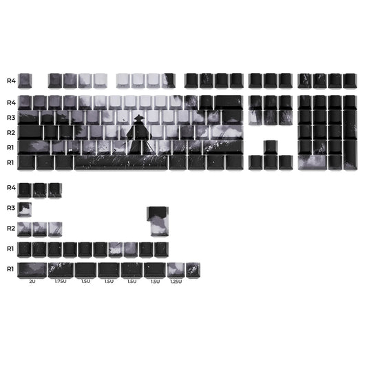 XVX Black Samurai Knight Side Engraved Cherry Doubleshot Keycaps