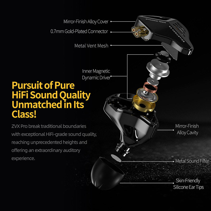 KZ ZVX Pro ALL Metal Inner Magnetic Dynamic Driver WIred Earphones