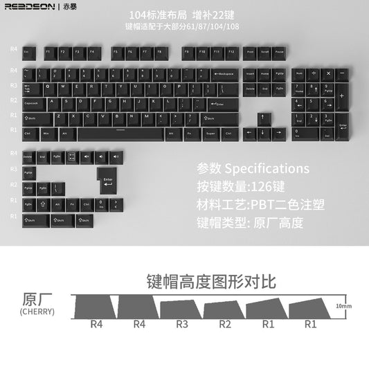 White on Black PBT Cherry Keycaps - 126 Keys