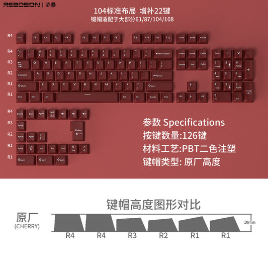 White on Deep-Red PBT Cherry Keycaps - 126 Keys