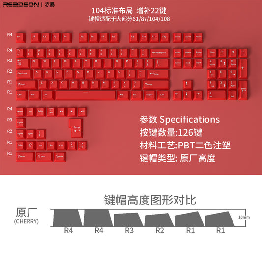 White on Red PBT Cherry Keycaps - 126 Keys