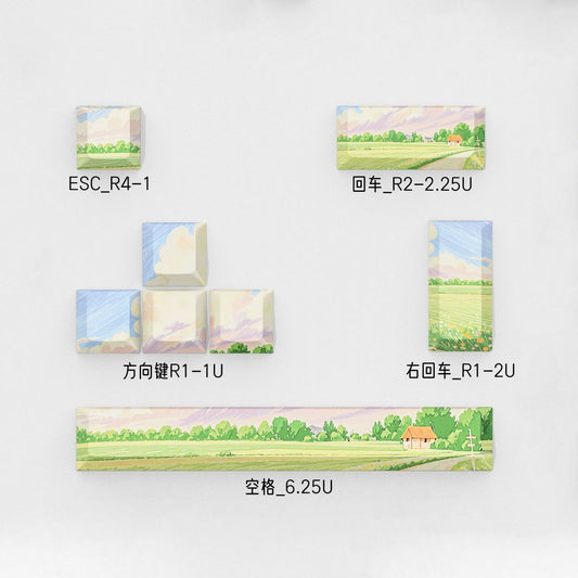 Serene Fields Cherry Keycaps Set with Spacebar Arrows - Set of 8 Keys
