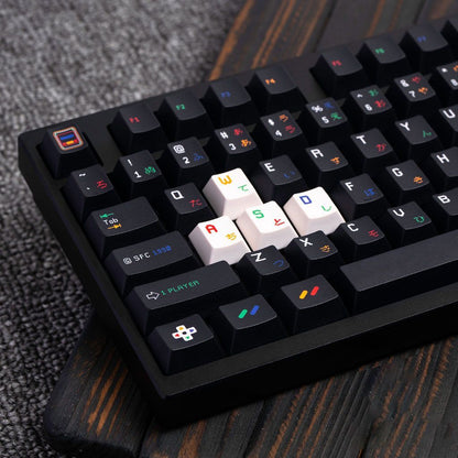 Super Nintendo Retro PBT 140 Keys Keycaps Set -Black