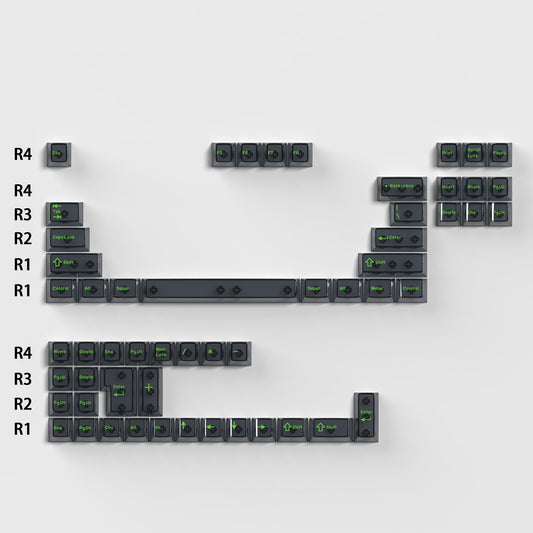 Green on on Black Transparent Keycaps - Set of 50 Keys