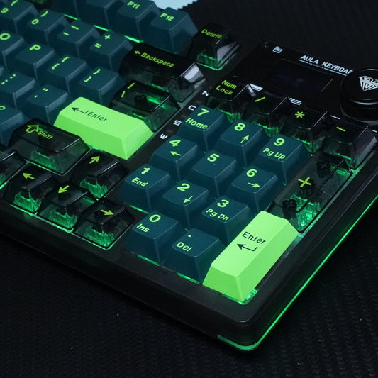 Green on on Black Transparent Keycaps - Set of 50 Keys