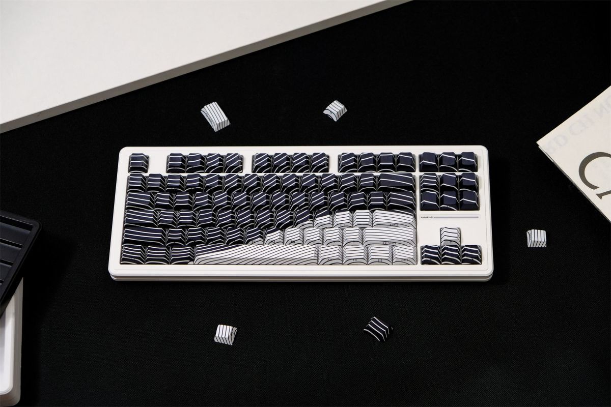 Black and White Wave Side Engraved PBT 120+ Keys Keycaps Set