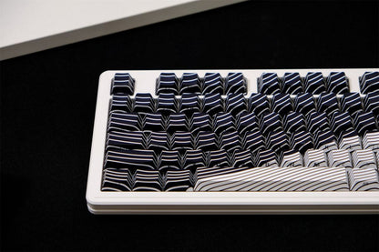 Black and White Wave Side Engraved PBT 120+ Keys Keycaps Set