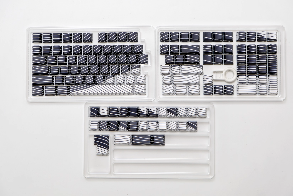 Black and White Wave Side Engraved PBT 120+ Keys Keycaps Set