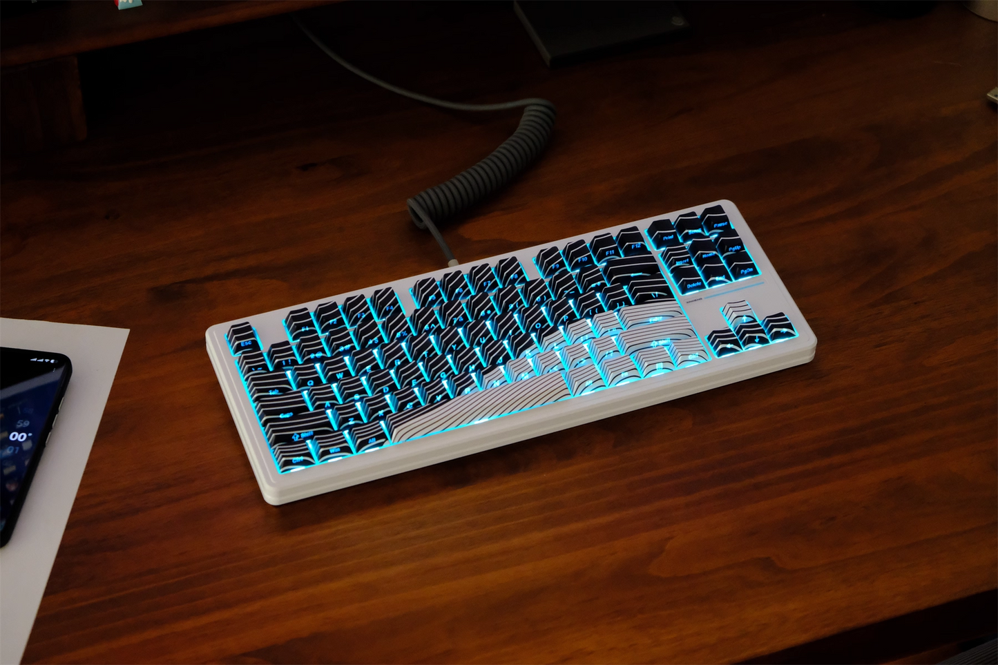 Black and White Wave Side Engraved PBT 120+ Keys Keycaps Set