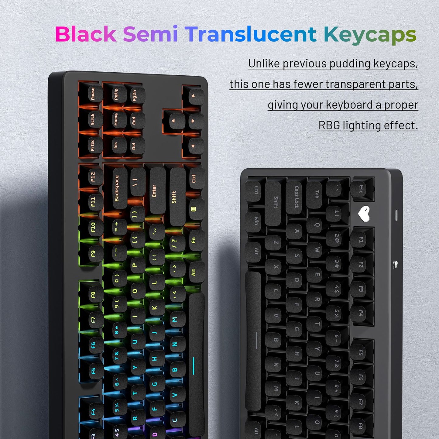 XVX Shinethrough Semi Pudding Double Shot Keycaps - 118 Key - Black
