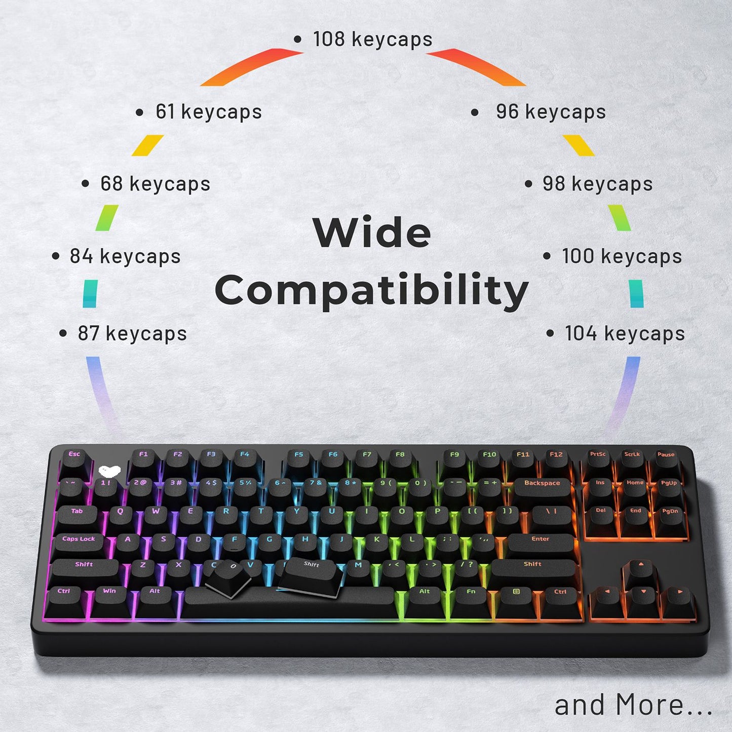 XVX Shinethrough Semi Pudding Double Shot Keycaps - 118 Key - Black